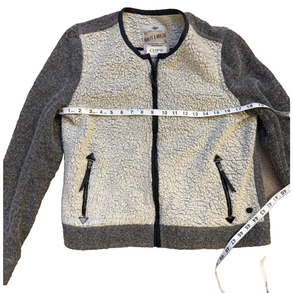 Chipie Vintage 90s Sherpa Fleece Jacket French Designer Gray Knit Bomber Mixed M - Picture 6 of 9
